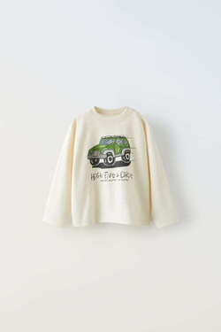 ZARA ФУТБОЛКА С ПРИНТОМ, ЭКРЮ