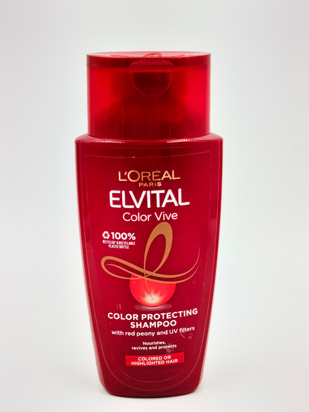Loreal Paris Шампунь мини формат Elvital Color Vive для окрашенных и мелированных волос с экстрактом красного пиона, УФ-фильтр, 90 мл (Франция)