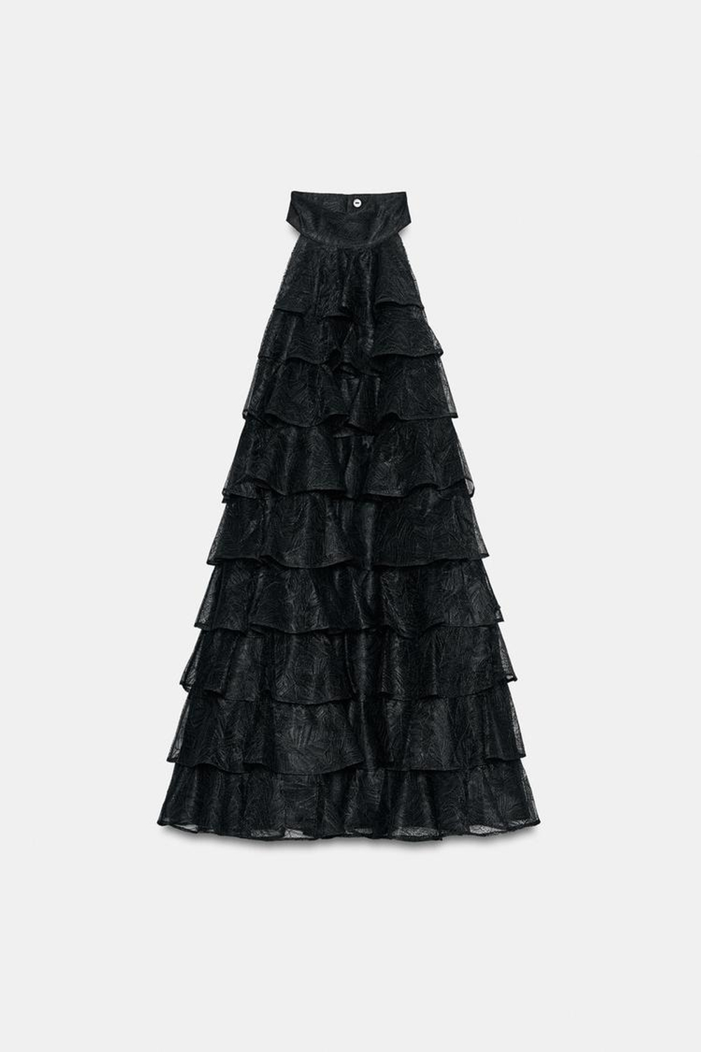 ZARA КОРОТКОЕ ПЛАТЬЕ С ВОЛАНАМИ И КРУЖЕВОМ, ЧЕРНЫЙ