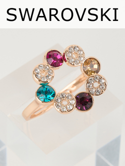 Кольцо круг Злата с разноцветными кристаллами Swarovski