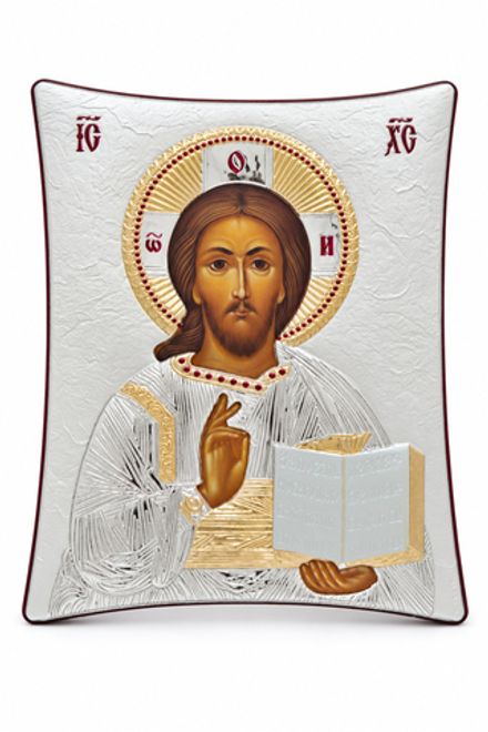 Господь благословляющий. Икона Иисуса Христа в серебряном окладе.