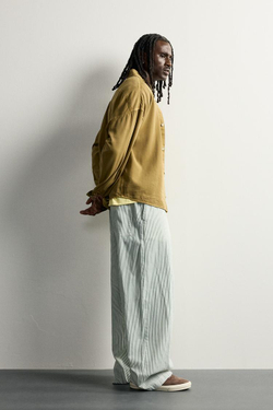 ZARA БРЮКИ BAGGY FIT В ПОЛОСКУ, ЗЕЛЕНЫЙ
