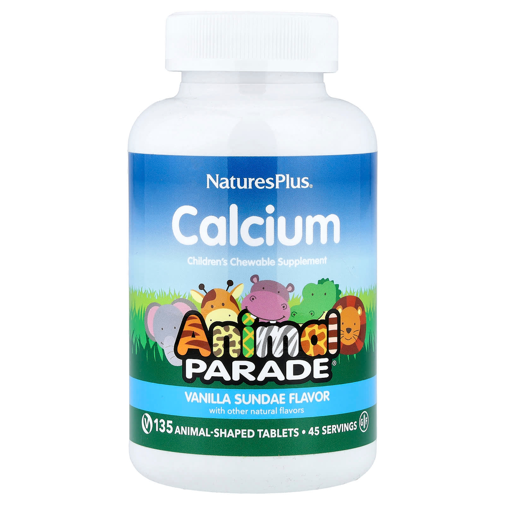 NaturesPlus, Animal Parade®, кальций, жевательная добавка для детей, со вкусом ванильного мороженого, 135 таблеток в форме животных