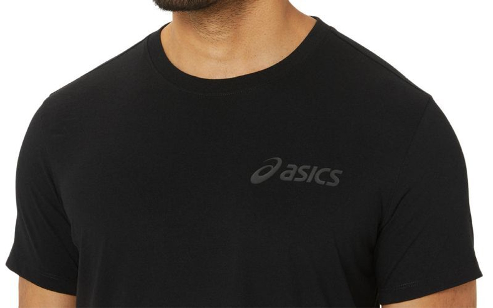 Мужская теннисная футболка Asics Chest Logo Short Sleeve T-Shirt - performance black/Графит grey