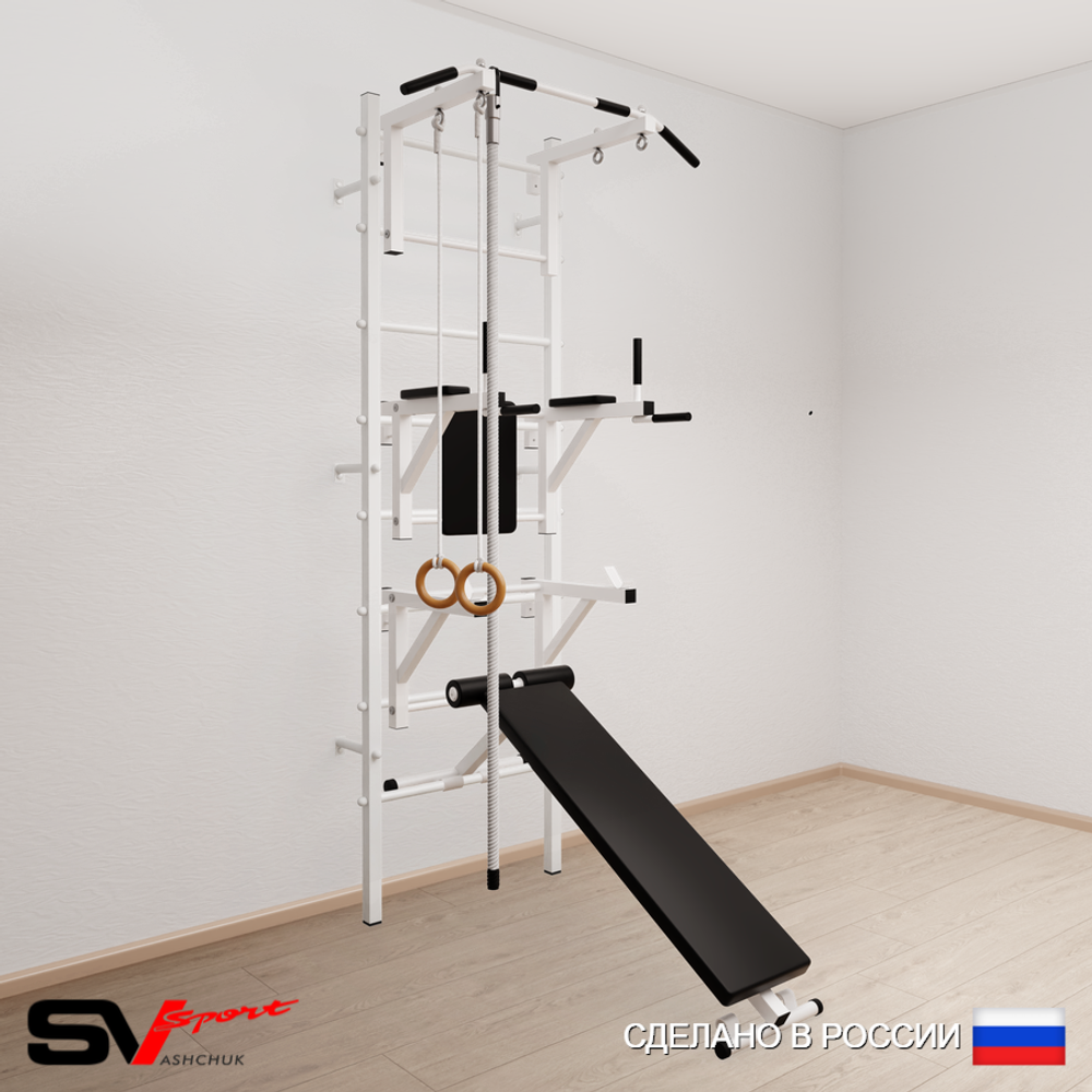 Шведская стенка Sv Sport усиленная 694 (Турник стандарт/Брусья/Стойка/Скамья/Канат/Кольца)