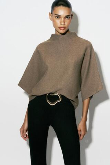 ZARA СВИТЕР С ШИРОКИМИ РУКАВАМИ, КАРАМЕЛЬНЫЙ