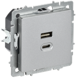 BRITE Розетка USB A+C 45Вт высокоскоростная зарядка РЮ11-2-БрА алюминий IEK