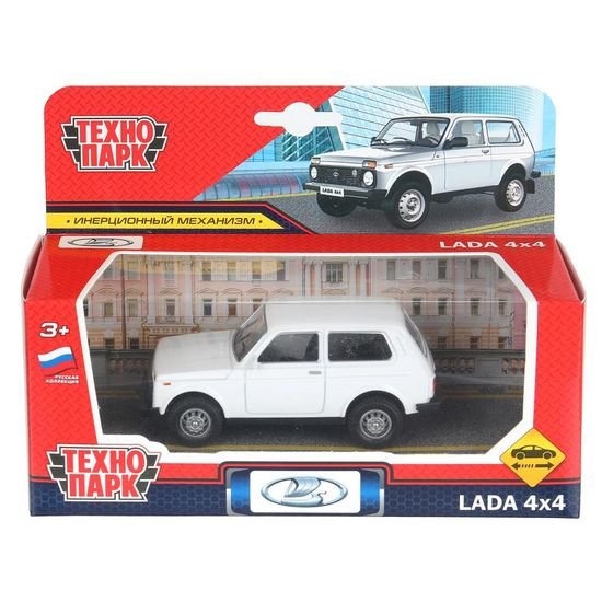Машина металл LADA 4x4 длина 10 см, инерц, белый, кор. Технопарк