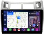 Магнитола для Toyota Vitz 2, Yaris 2 2005-2011 (рамка серебро) - FarCar S500-TS10 монитор 9.5" QLED на Android 14, Быстрая, CarPlay, 4G SIM-слот