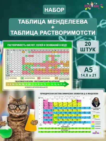 Таблица Менделеева и растворимости А5, набор 20 шт