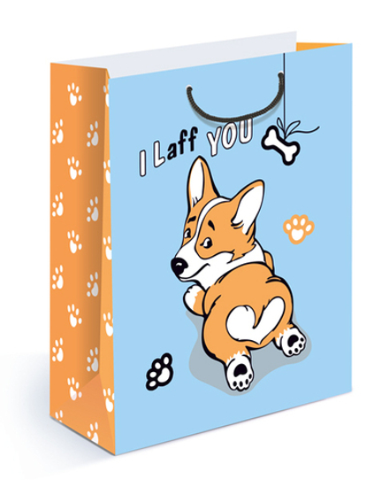 Пакет подарочный, I Laff you (корги), 23*18*10 см, 1 шт.