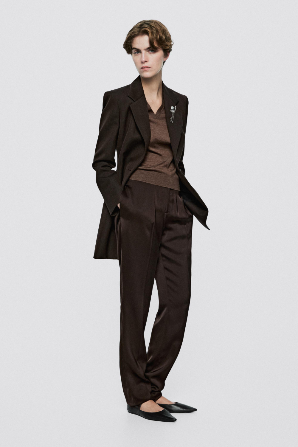 Massimo Dutti Пиджак из 100% шерсти с пуговицами - Limited Edition, коричневый