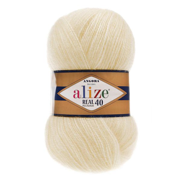 Пряжа Alize (Ализе) Angora Real 40 / уп.5 мот. по 100 г, 430м, 001 кремовый A