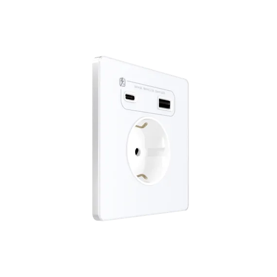 Розетка с USB A+C с заземлением и защитными шторками Systeme Electric Infinity Арктический лед FSE000132