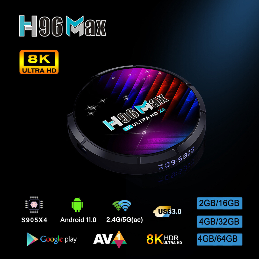 Приставка H96max, 4ГБ+64ГБ, 8К, S905X4, Android TV Box