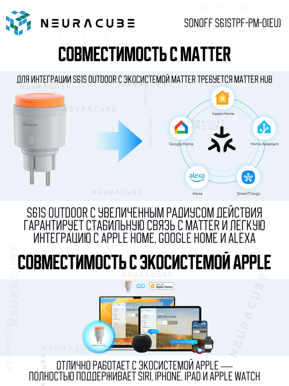 Уличная WiFi (Matter) Розетка S61STPF-PM-O(EU)