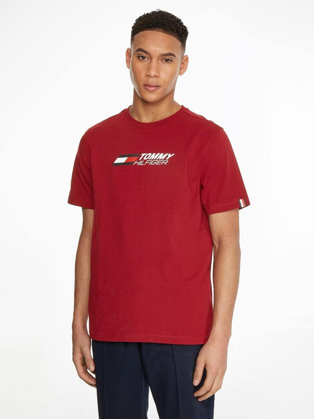 Мужская теннисная футболка Tommy Hilfiger Essentials Big Logo Short Sleeve Tee - rouge