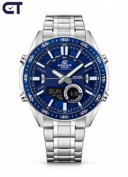 CASIO EFV-C100D-2AVDF EDIFICE мужские наручные часы — аналогово-цифровая модель с 10-летней батареей и синим циферблатом
