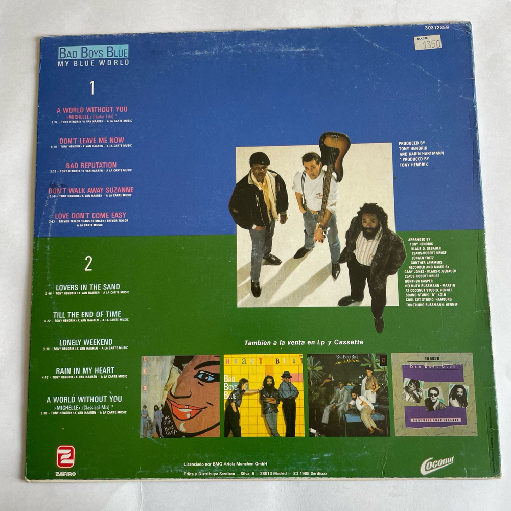 Винтажная виниловая пластинка LP Bad Boys Blue My Blue World (Испания 1988)