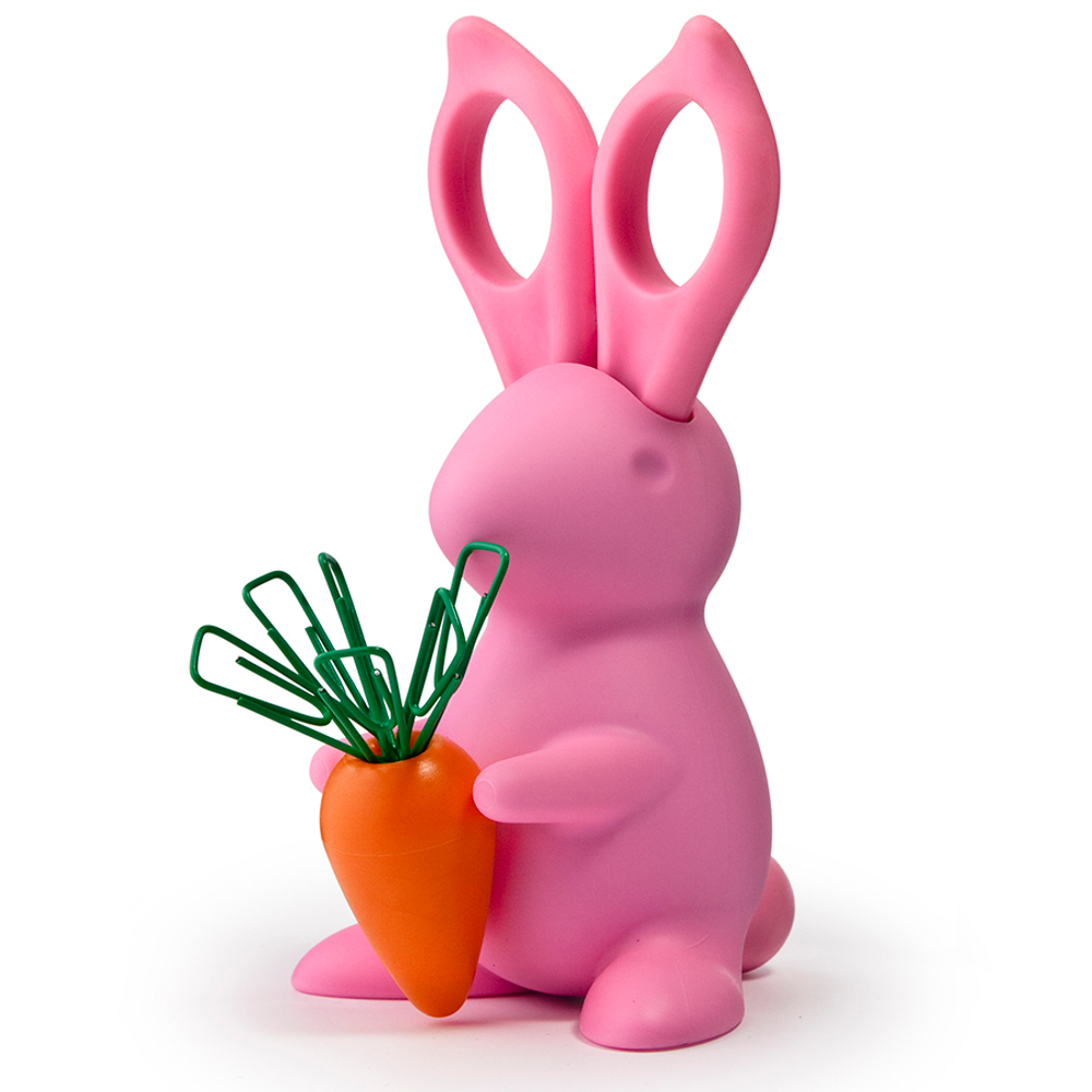 Ножницы+магнит со скрепками Qualy Bunny розовый