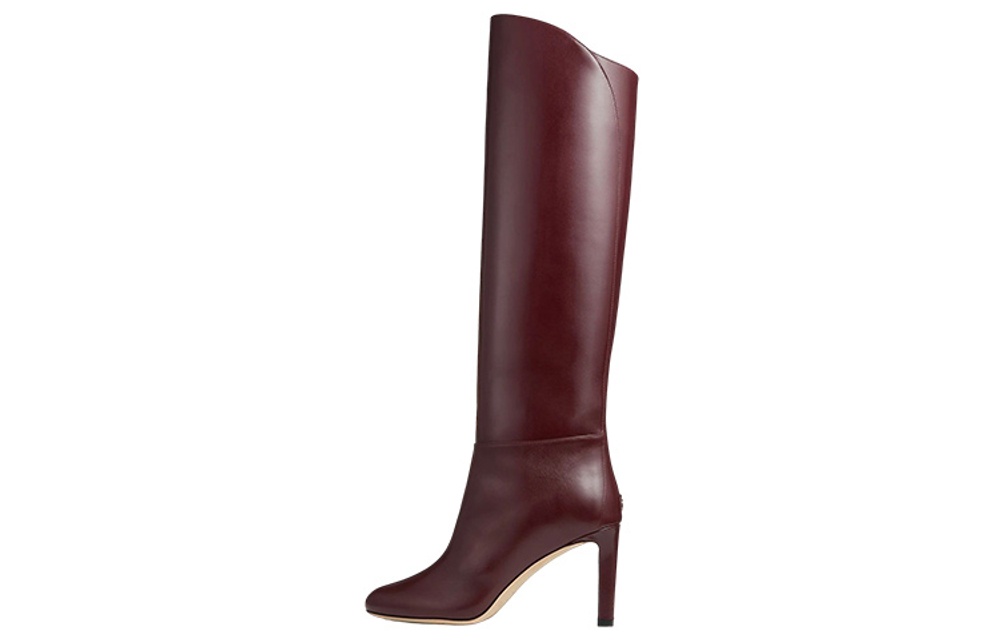 Jimmy Choo Karter Leather Knee High Boots 8.5cm Women"s Burgundy