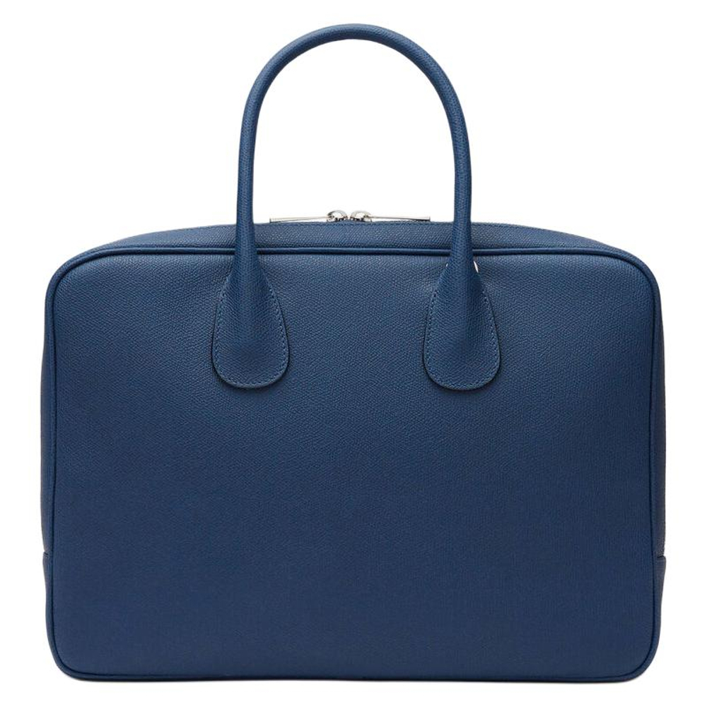Valextra Millepunte Calfskin Handheld Laptop Bag Unisex Sapphire Blue