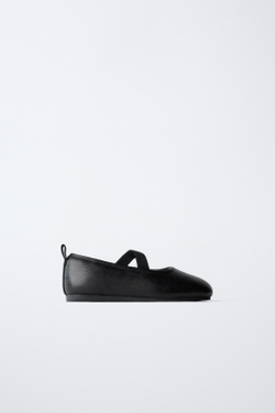 ZARA КОЖАНЫЕ БАЛЕТКИ, ЧЕРНЫЙ