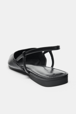 ZARA КОЖАНЫЕ ТУФЛИ С ОТКРЫТОЙ ПЯТКОЙ, ЧЕРНЫЙ