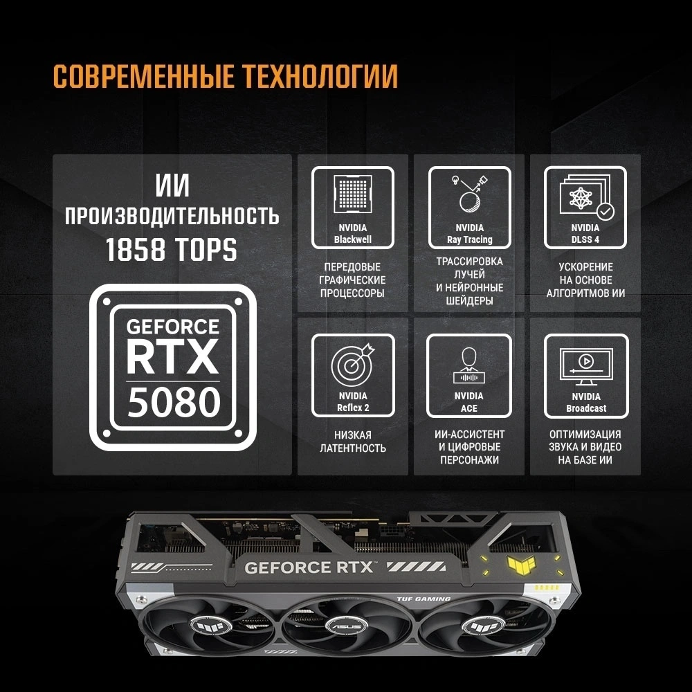 Видеокарта ASUS TUF-RTX5080-O16G-GAMING//RTX5080,HDMI*2,DP*3,16G,D7