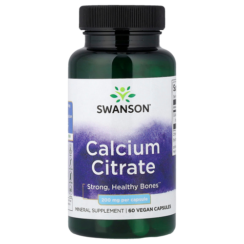 Swanson Vitamins, цитрат кальция, 200 мг, 60 растительных капсул