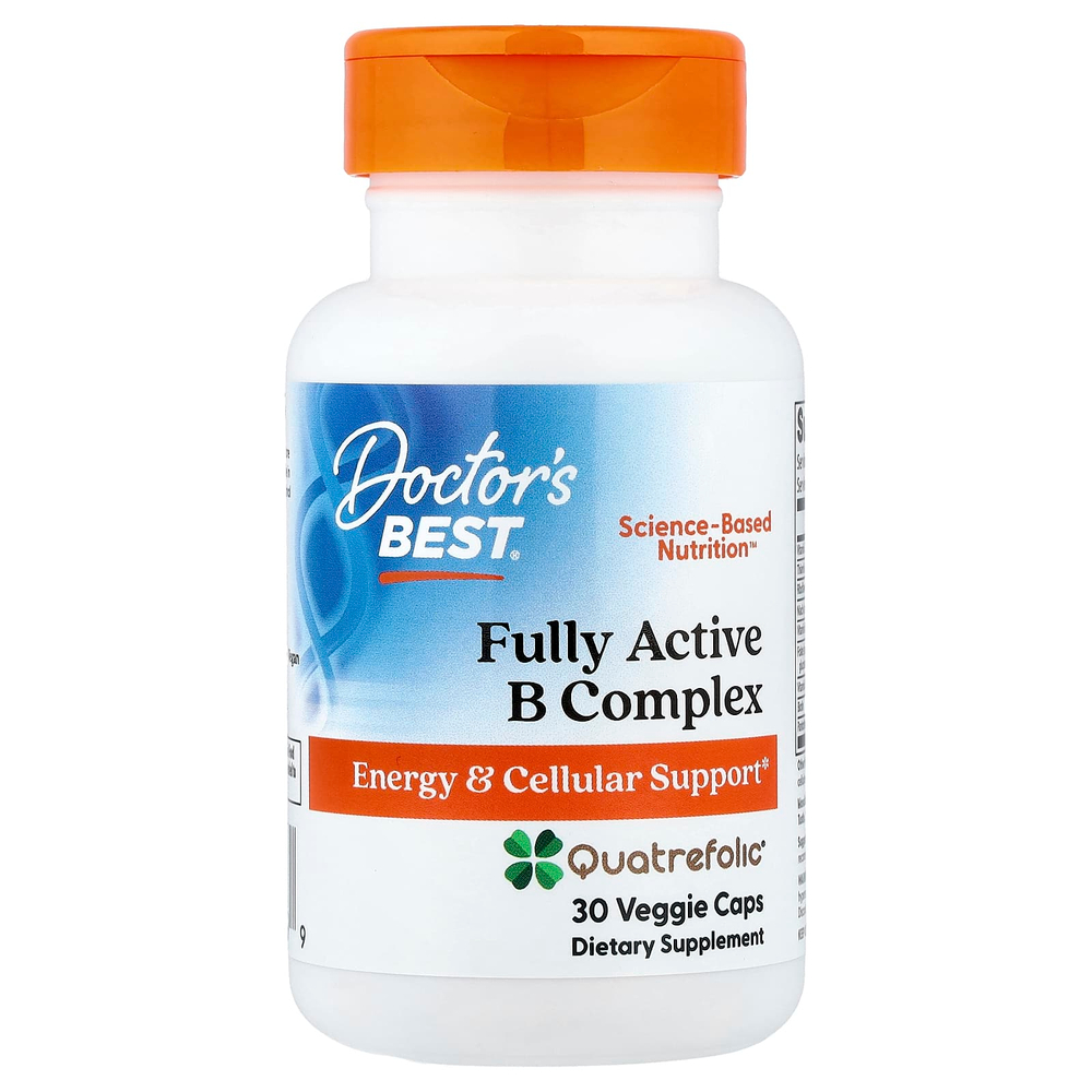 Doctor's Best, комплекс активных витаминов B с Quatrefolic, 30 вегетарианских капсул