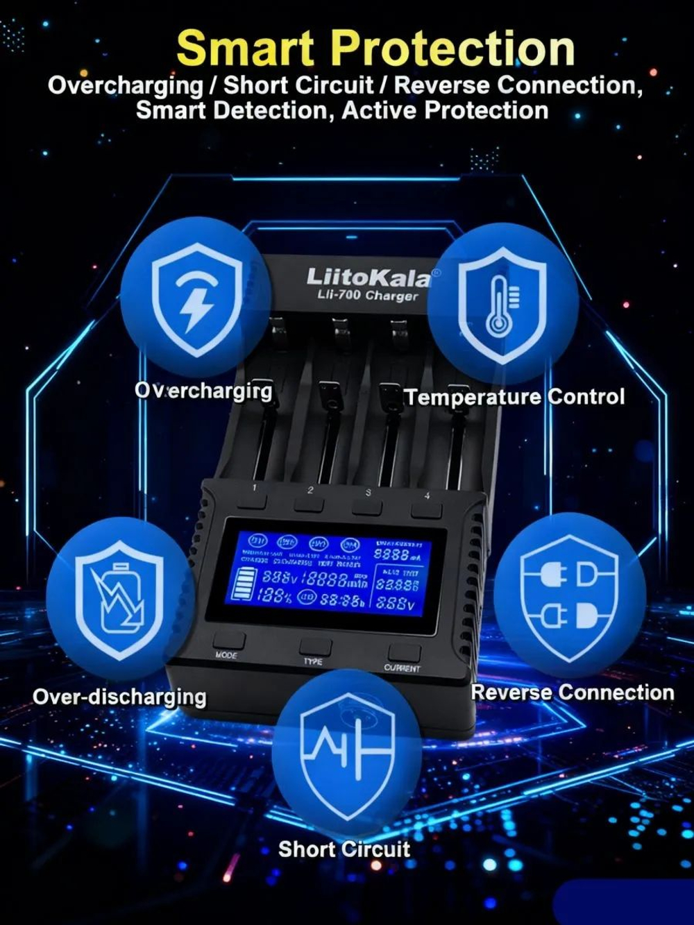 Зарядное устройство для литиевых батарей LiitoKala LII-700 для Lil-ion/IMR/LIFeP04 4 слота