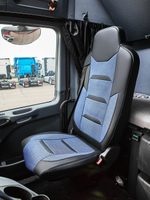 Чехлы Люкс Mercedes Actros MP3 (экокожа, черный, синяя вставка (рогожка))