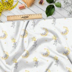 Ткань дюспо медвежата на луне и звёздах