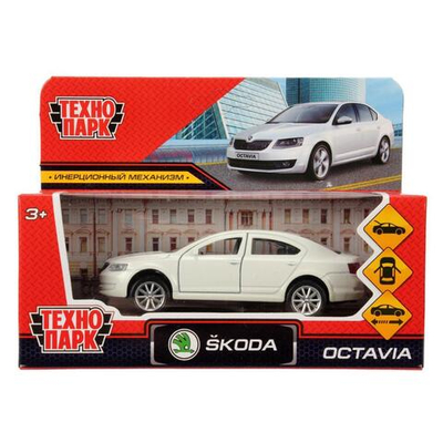 Модель ин. мет. "Skoda Octavia" 12см, двери, багаж, белый коробка OCTAVIA-12-WH (Технопарк)