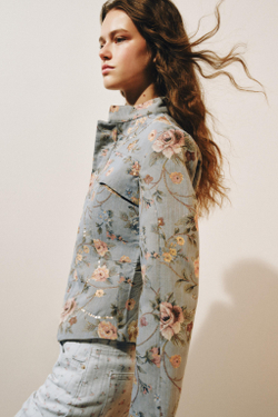 ZARA ЖАККАРДОВЫЙ БЛЕЙЗЕР — ZW COLLECTION, ГОЛУБОЙ МЕЛАНЖ