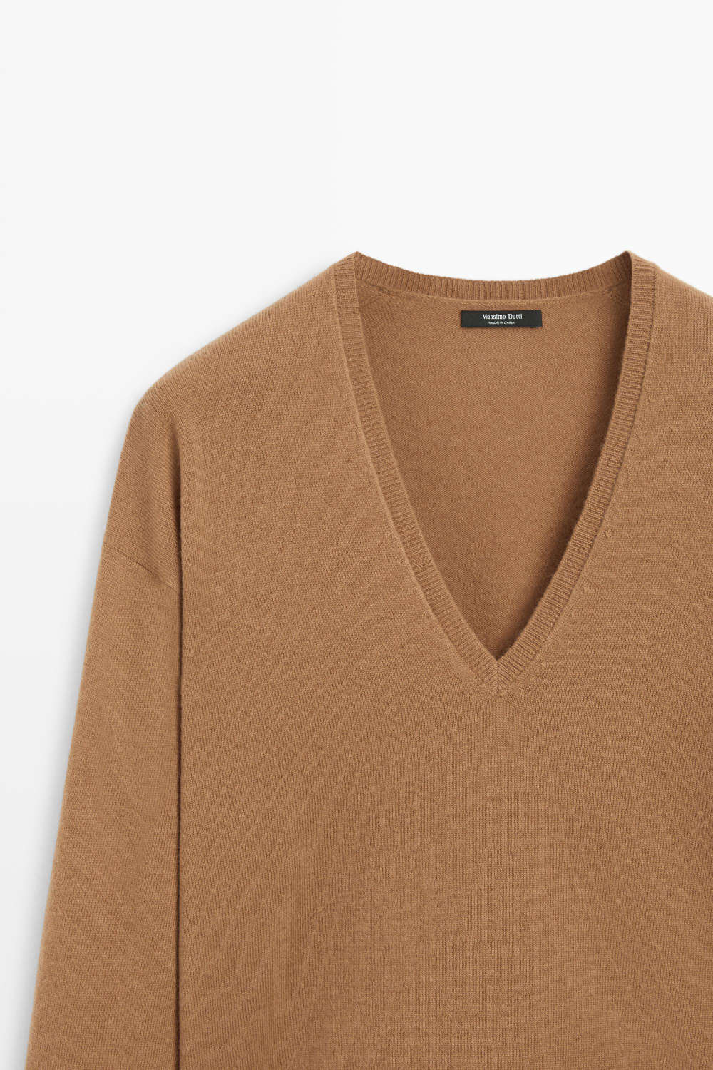 Massimo Dutti Свитер из смесовой шерсти с V-вырезом, цвет верблюжьей шерсти