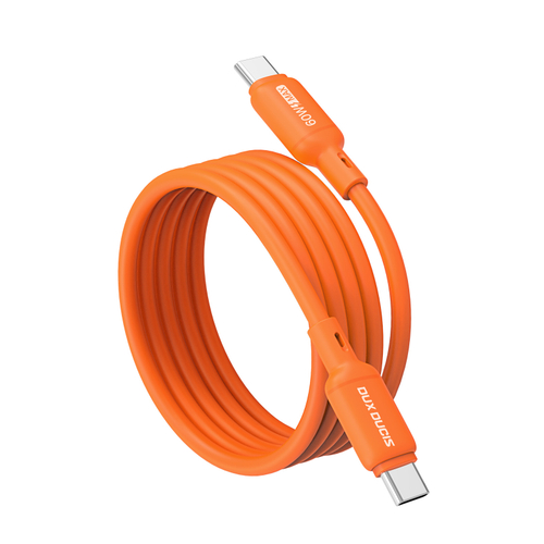 Оранжевый силиконовый кабель 60W разъем с USB-C на USB-C, длина 100см (1м), серия SILI Series от Dux Ducis