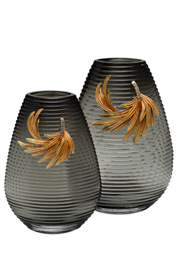 Ваза стеклянная 17x10x26см Garda Decor серая с золотой веточкой
