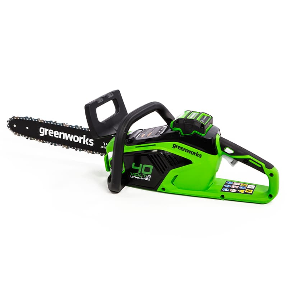 Цепная пила аккумуляторная Greenworks Арт. 2005707UA, GD40CS15K2, 40V, 35 см, бесщеточная, до 1,5 КВТ, с АКБ 2Ач и ЗУ