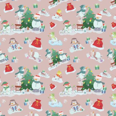 Funny snowmen on pink