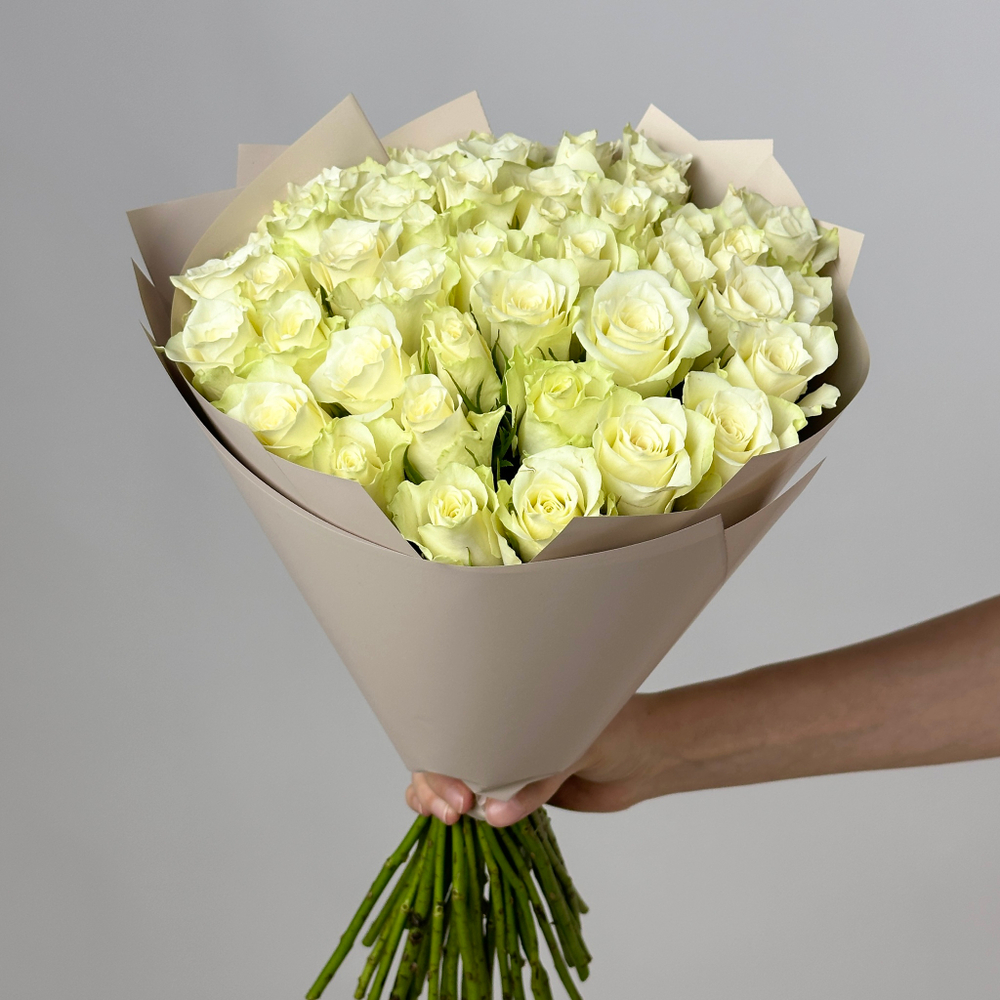 Flower bouquet of 45 white Kenyan roses