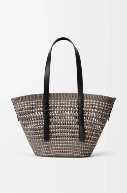 Loewe Среднего плетеная сумка-корзина Braid из пальмы и телячьей кожи, хаки