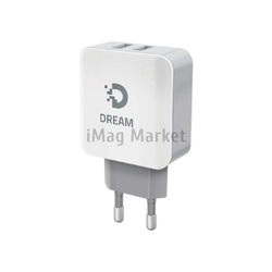 Сетевое зарядное устройство Dream PA7, 2 USB-A, 10W, 2A, бело-серый + кабель Type-C, 1 м, черный