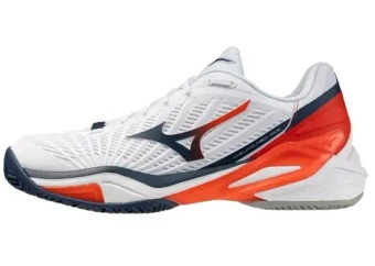 Мужские кроссовки теннисные Mizuno Neo Ace CC - white/insignia blue/orange