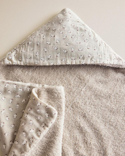 ZARA HOME ДЕТСКОЕ ПОЛОТЕНЦЕ С КАПЮШОНОМ И ЦЫПЛЯТАМИ, СЕРЫЙ
