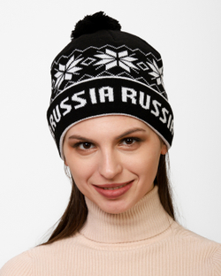 Женская шапка PRIVAL с отворотом RUSSIA-2 черный