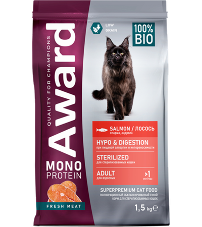 Award Monoprotein Sterilised Cat Лосось с добавлением спаржи и ацеролы 1,5кг.
