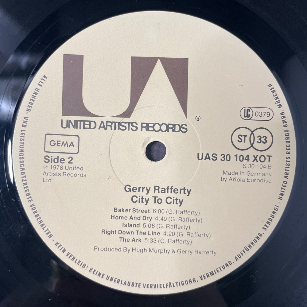 Винтажная виниловая пластинка LP Gerry Rafferty City To City (Германия 1978) Baker Street