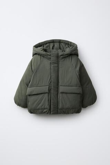 ZARA КУРТКА NYLON WATER REPELLENT, ТЕМНО-ЗЕЛЕНЫЙ